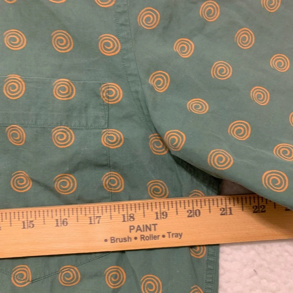 VTG 80s Banana Republic Safari Button Shirt Mens XS Spiral Print Cotton Green